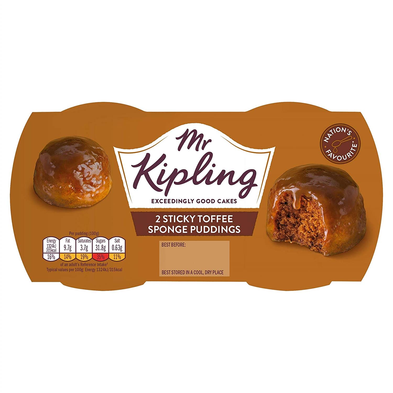 Mr Kipling Dessert-Kuchen mit Toffeesauce - 108g - 6er-Packung