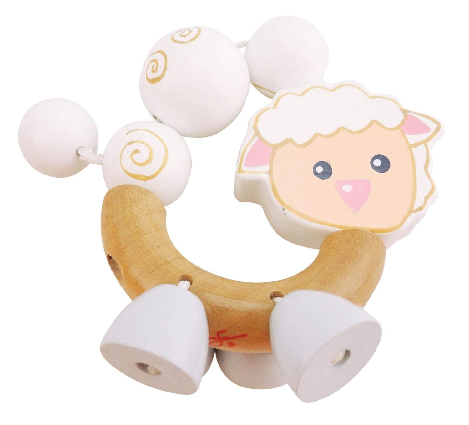 Bieco Betty 44011011 Wooden Ring Rattle with Betty the Sheep Rattle for Babies from Birth White