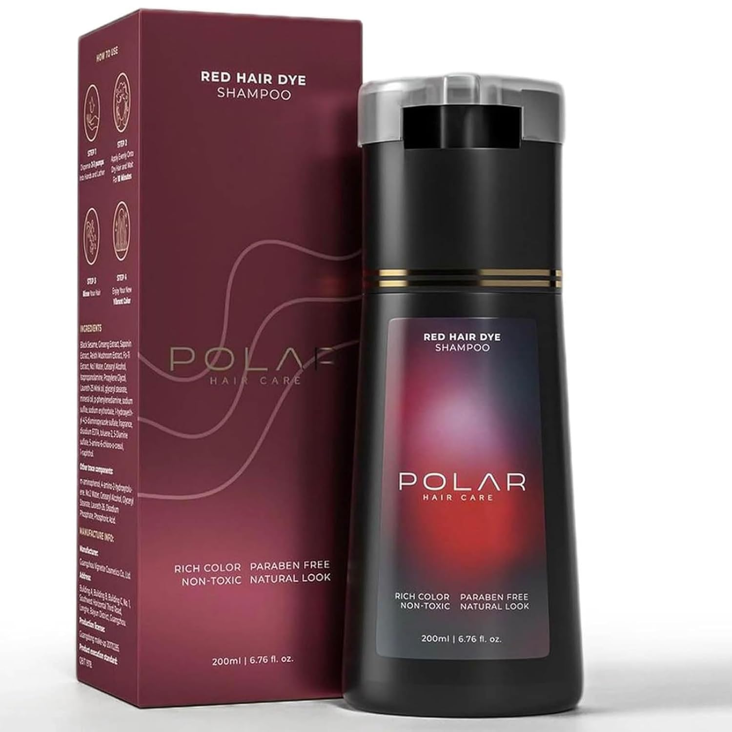 Polar Hair Dye Shampoo, Polar Hair Care, 3-in-1 Instant Hair Dye Shampoo, Polar Hair Care Instant Dye Shampoo, Suitable for Women and Men, for Gray Hair Coverage (Grape Red)