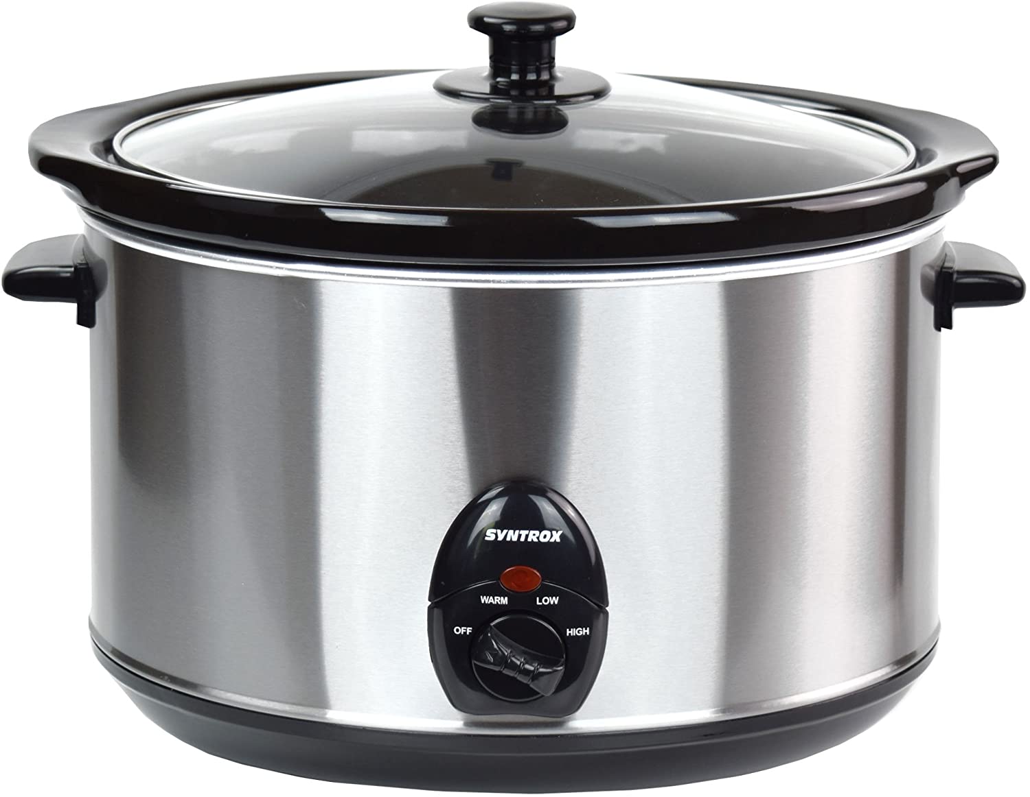 Syntrox Germany 5.6 Litre Stainless Steel Slow Cooker with Warming Function, Safety Glass and Removable Bowl – Langsa Mgarer Scho Ngarer