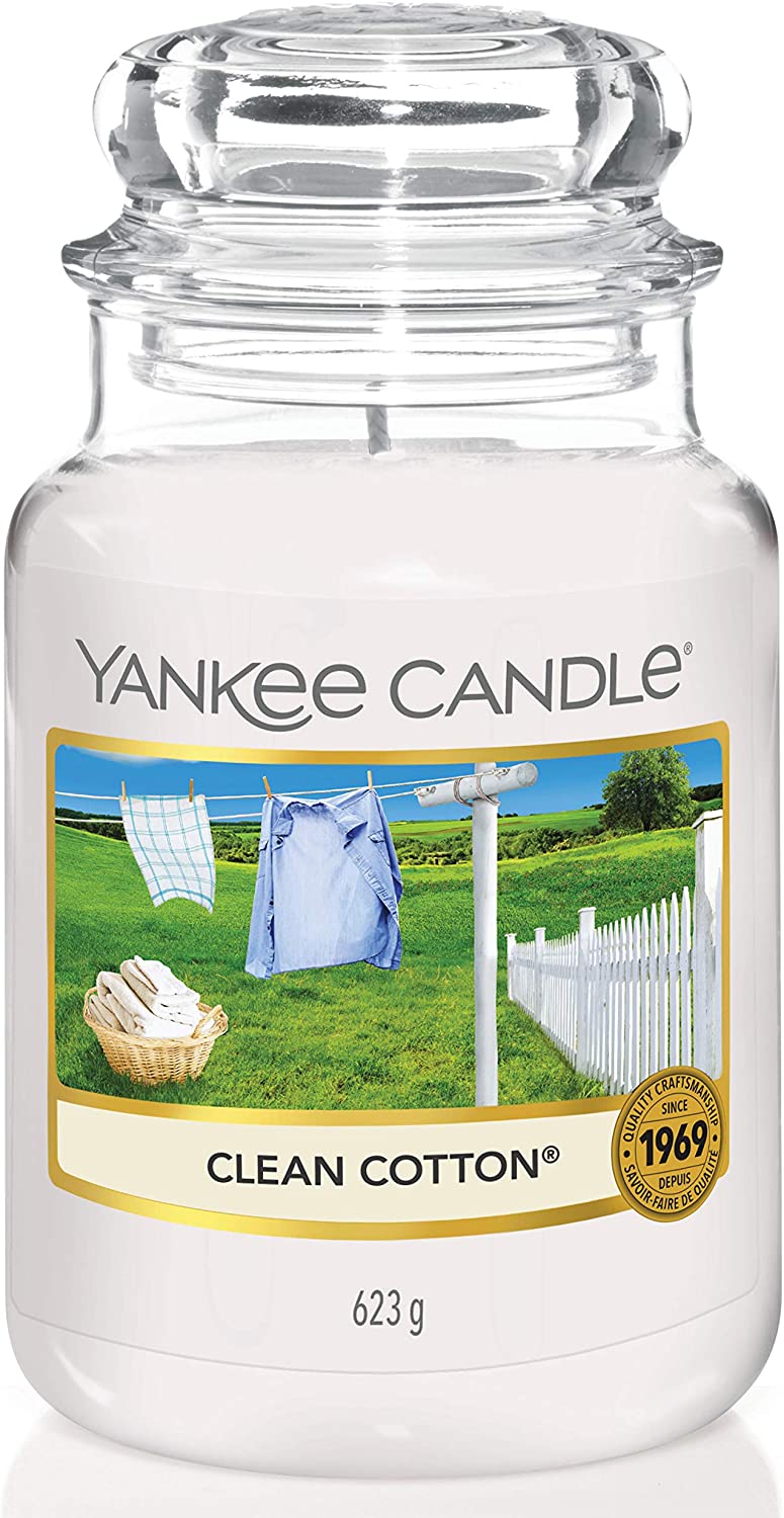 Yankee Candle Large Scented Candle In A Glass, Clean Cotton, Burning Time U