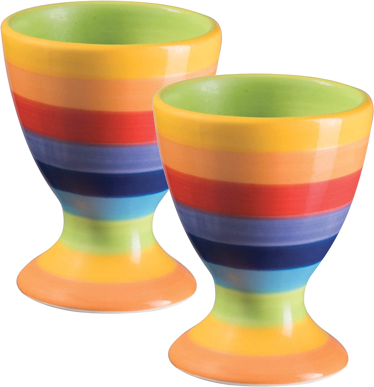 Purity Style Hand Painted Rainbow Stripe Egg Cups - Set of 2