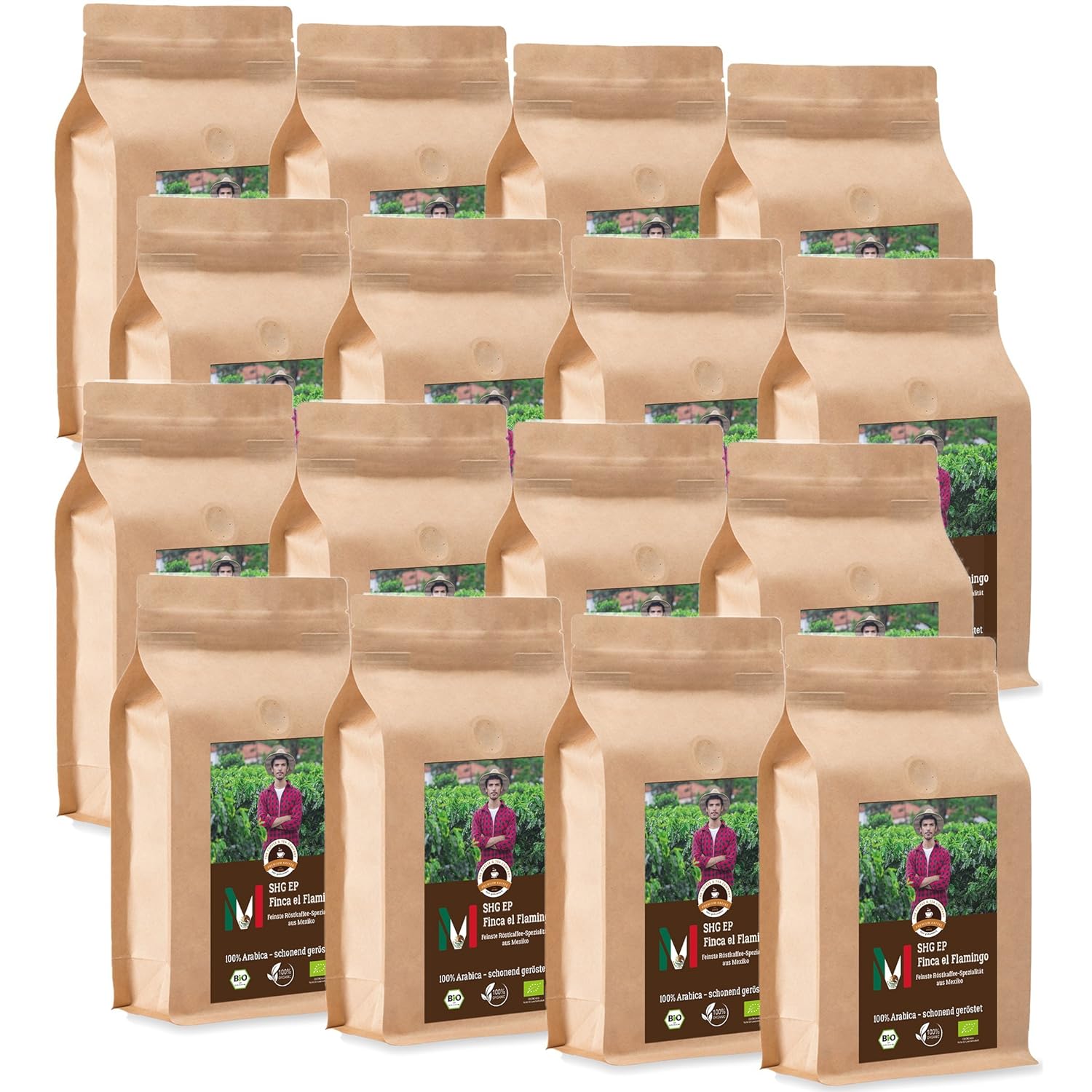 Coffee Globetrotter - Bio Mexico Finca El Flamingo - 16 x 1000 g Fine Ground - for Fully Automatic Coffee Grinder - Roasted Coffee from Organic Cultivation | Gastropack Economy Pack