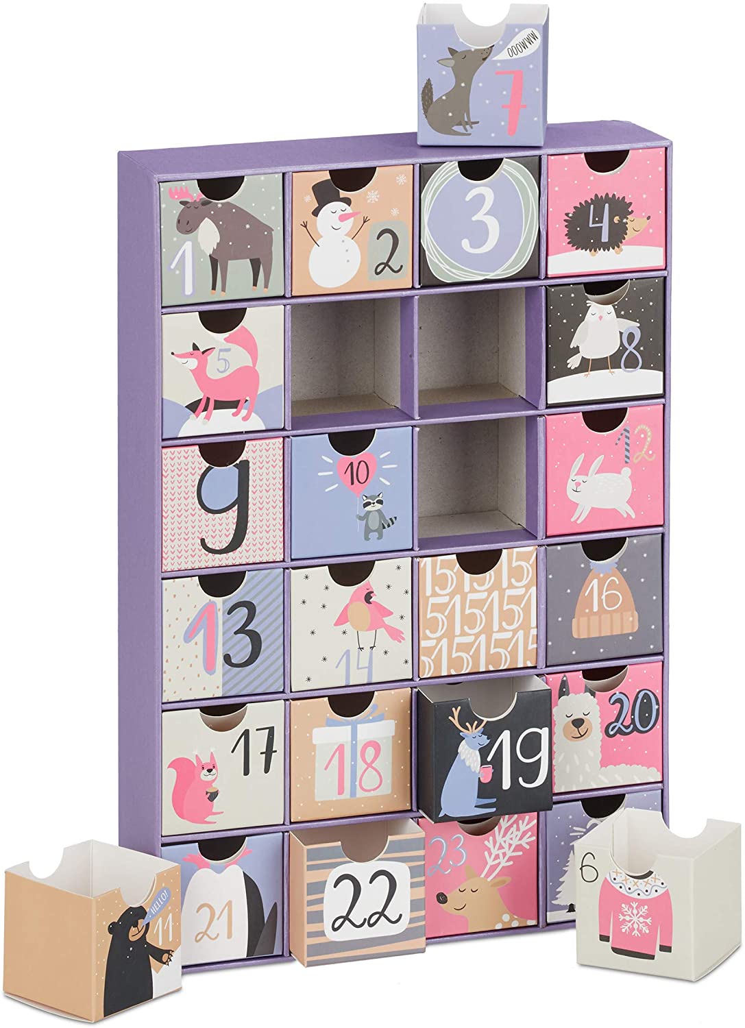 Relaxdays children’s and adults’ Advent calendar for filling, 24 boxes, reusable, Christmas calendar, various colours