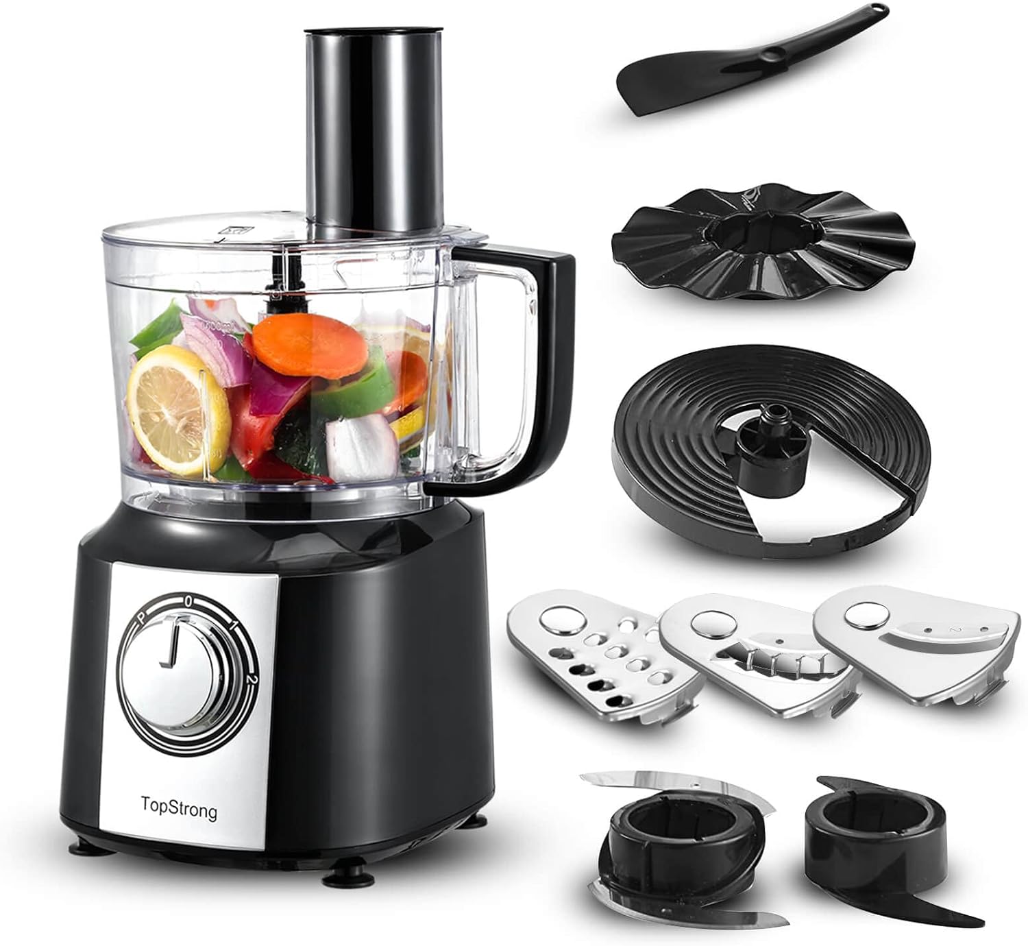 TopStrong Food Processor, 800 W Food Processor Chopper, 2 L Food Processor, Multi-Chopper, Compact Food Processor Including 3 Cutting Discs, Chopper, Kneading Machine, Whisk, Whisk