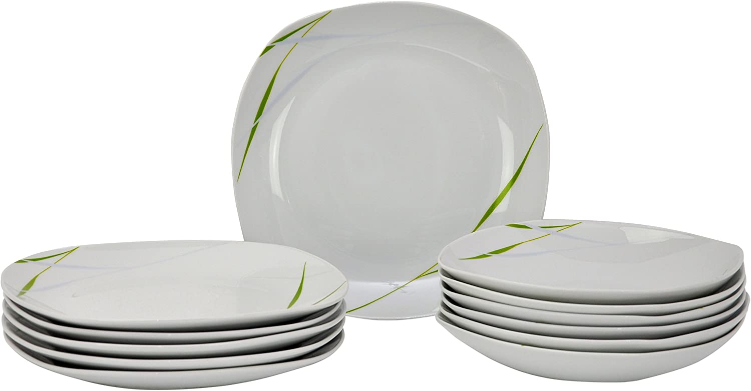 Van Well Aviva Dinner Service 12 Pieces White with Coloured Decoration for 6 People