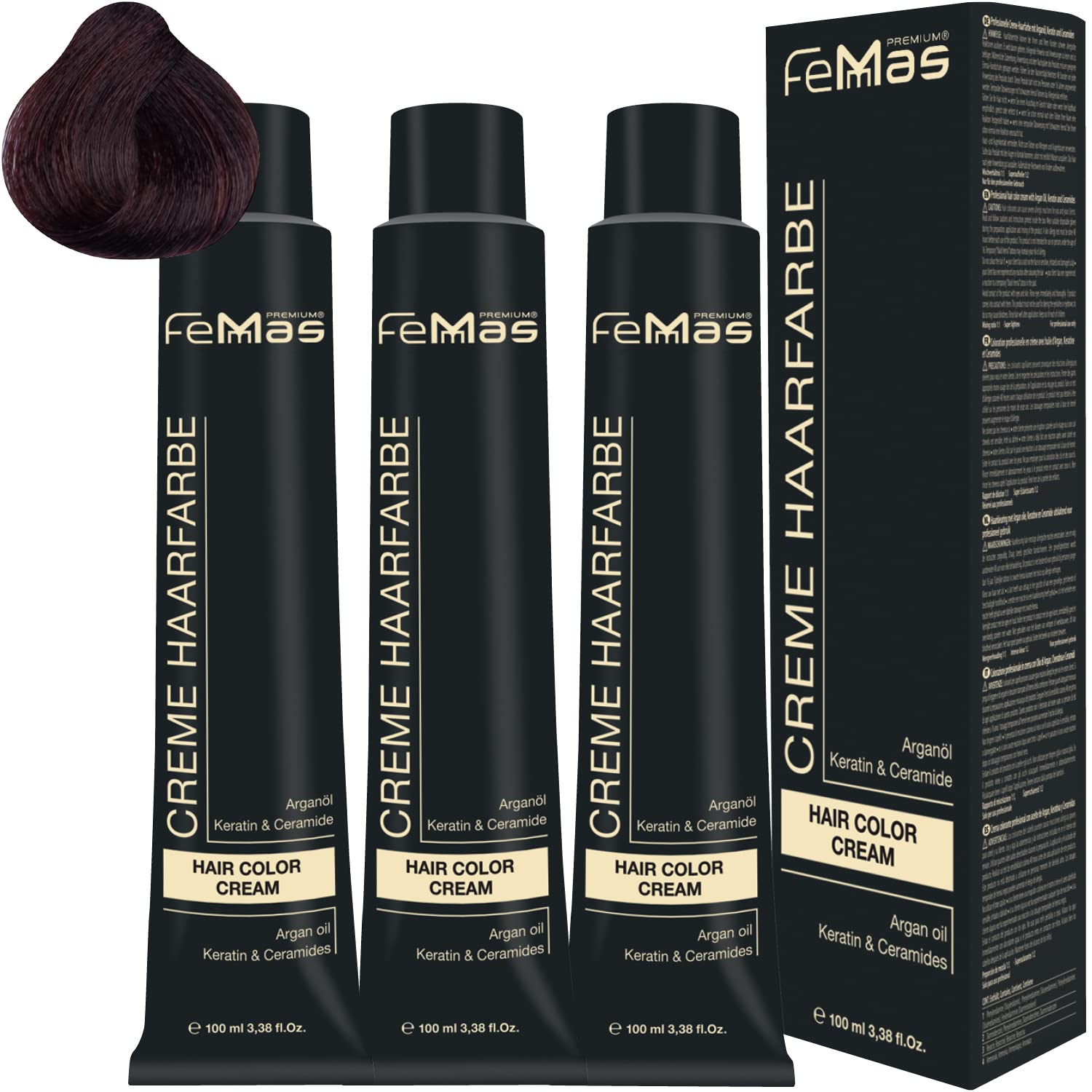 Femmas Hair Colour Cream 100 ml Hair Colour Pack of 3 Dark Brown Red 3.6, ‎dark