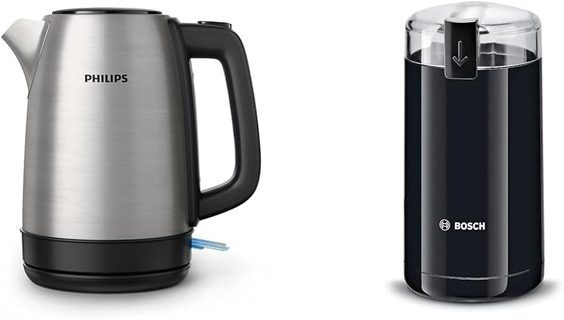 Philips Daily Collection Metal Kettle Spring Lid & Bosch Home Appliances TSM6A013B Coffee Grinder, Black