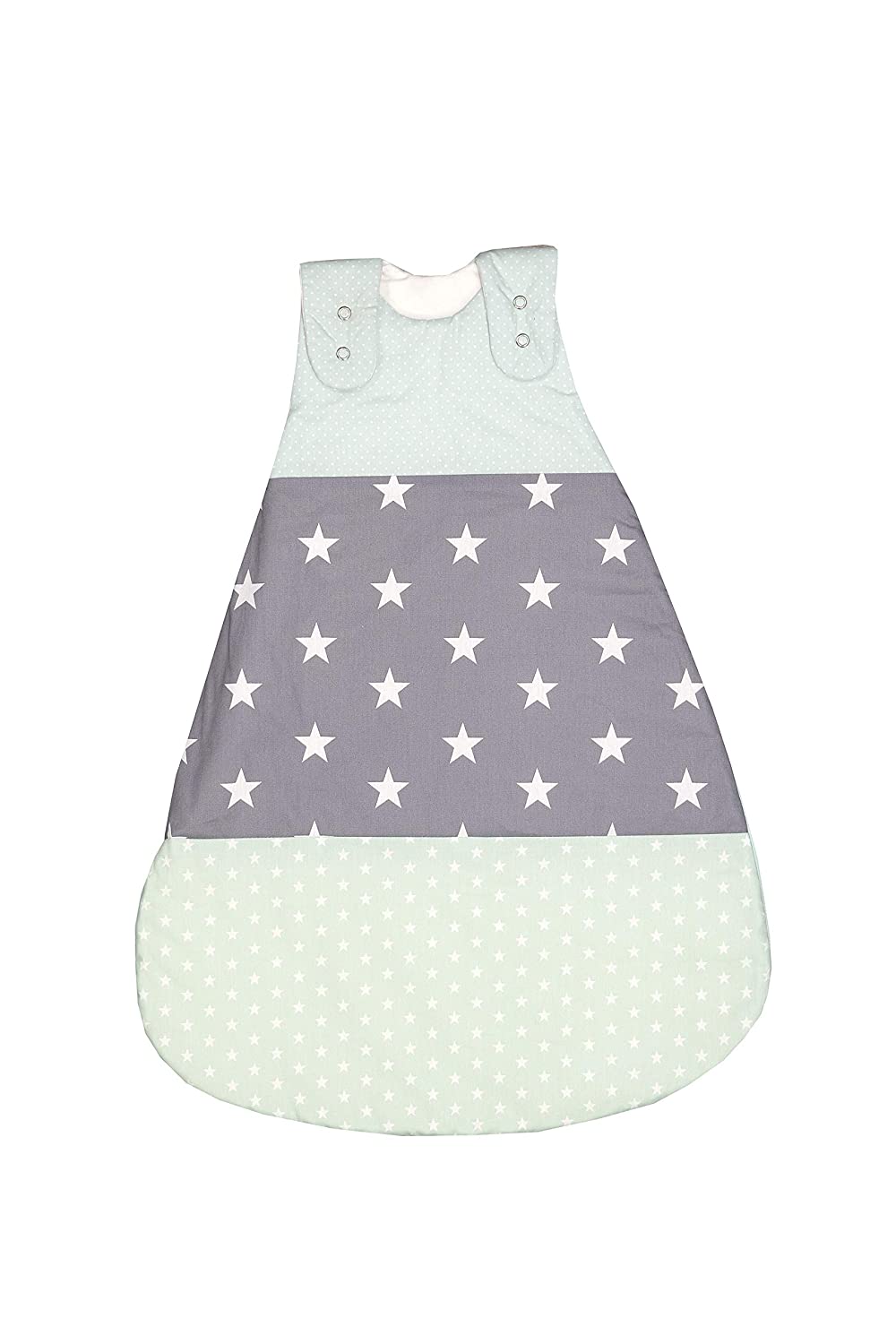 ULLENBOOM® Baby Sleeping Bag, 0 to 18 Months, Sizes: 56 / 62 / 68 / 74 / 80 / 86 (Made in EU) - for Spring, Autumn and Winter, with Motif: Stars.