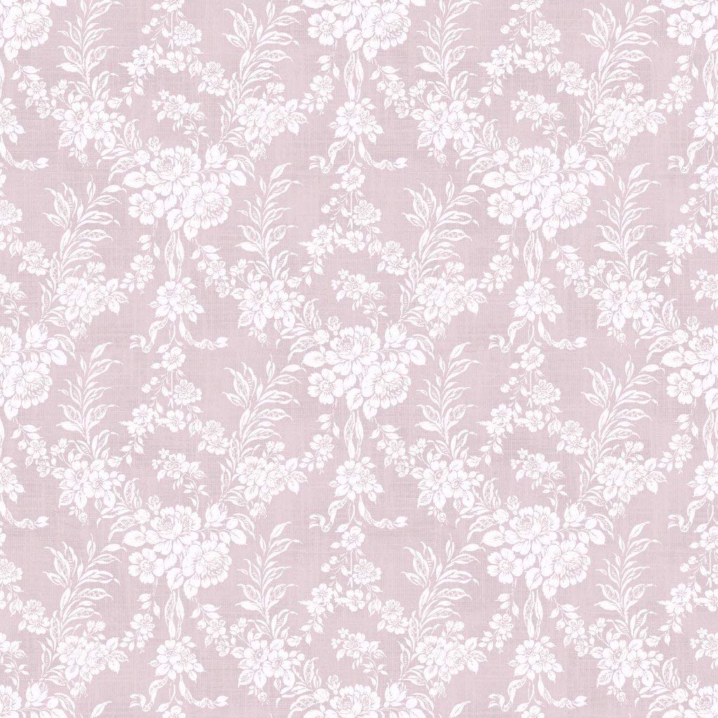 Ornament 5943 Non-Woven Wallpaper Flower Garlands White Embossed Linen Pink