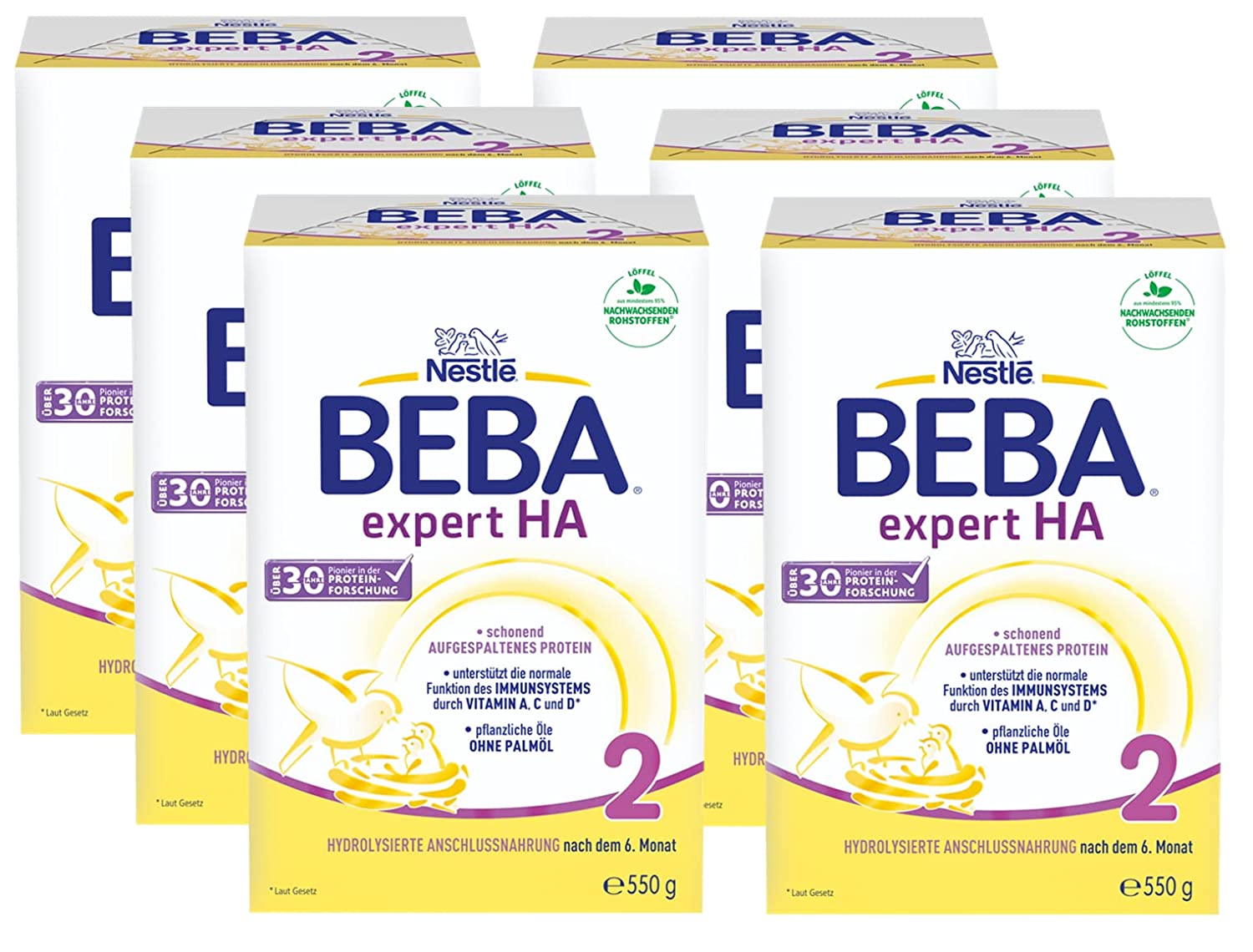 Nestlé BEBA EXPERT HA 2 Hydrolysierte Anschlussnahrung, nach dem 6. Monat, 6er Pack (6 x 550g)