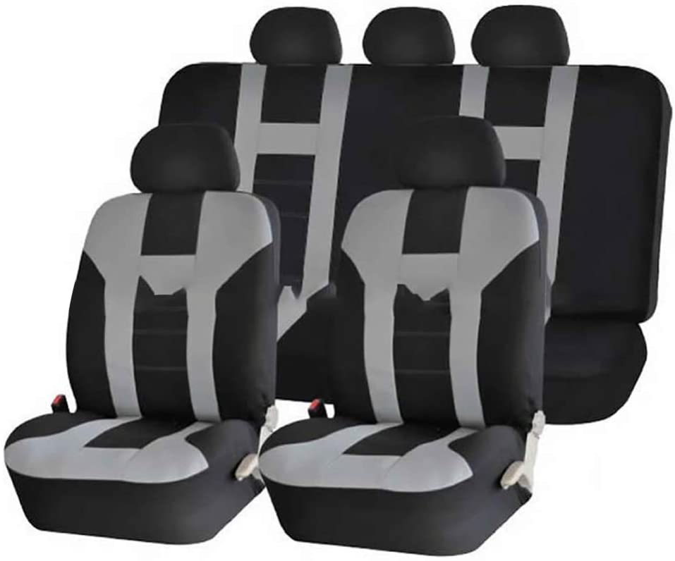 EGFheal Car Seat Covers Universal Fit Full Set Car Seat and Headrest Covers Protector Tyre Traces Car Accessories Interior Grey and Black 9 Piece 5 Seater Set