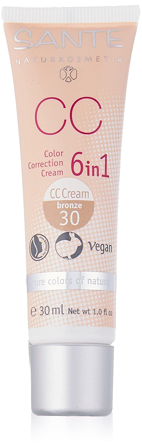 SANTE Naturkosmetik 6-in-1 CC Cream Bronze, Prevents Pigment Spots, Moisturising, Vegan, Organic Extracts, 30 ml, ‎bronze