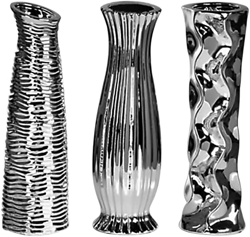 Casablanca Decorative Vases Set of 3 \'Diverso\', 33 cm, Silver