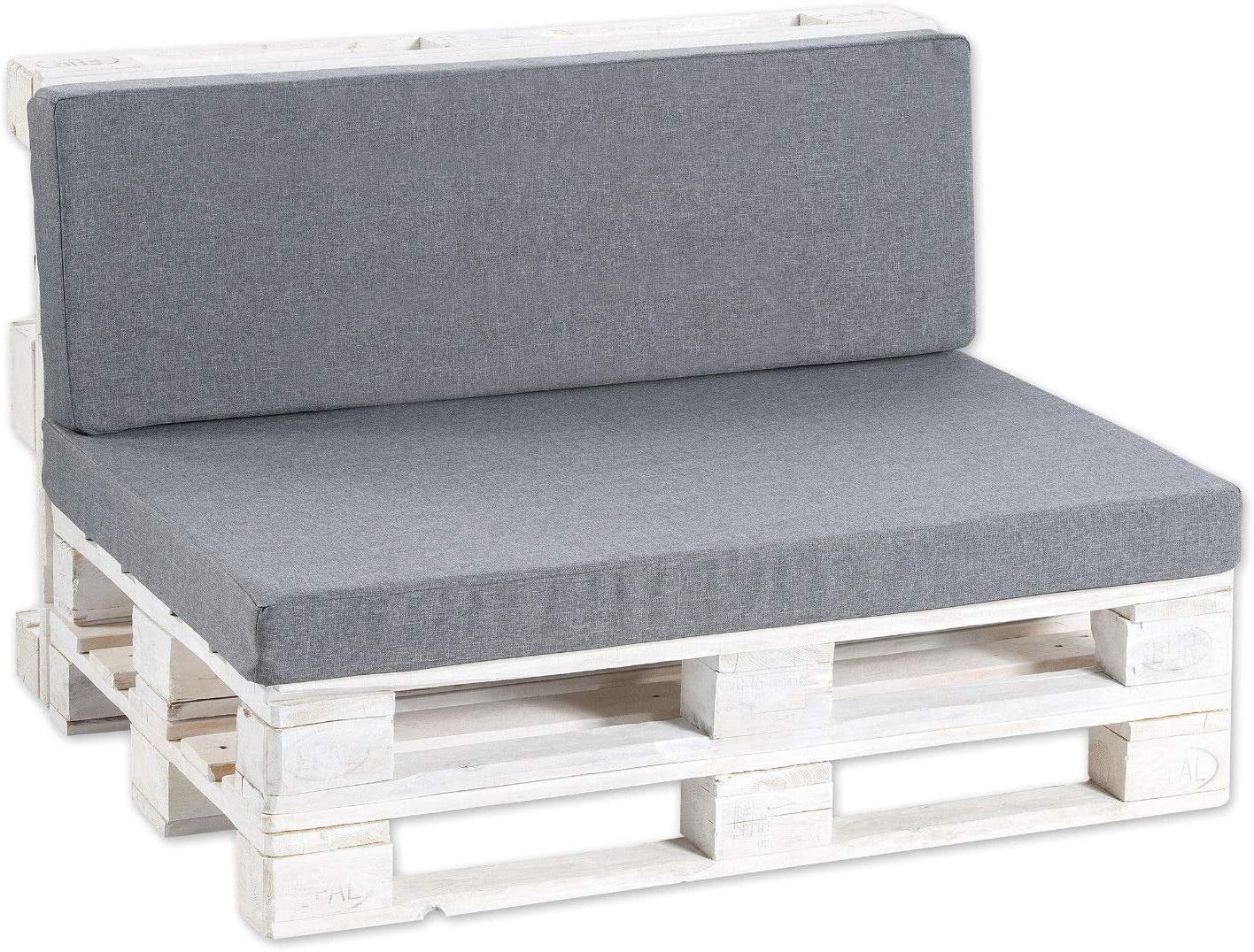 Pallet Cushion Set (Seat Cushion + Backrest) / 120 x 80 cm and 120 x 40 cm / Faux Leather / Smooth, charcoal