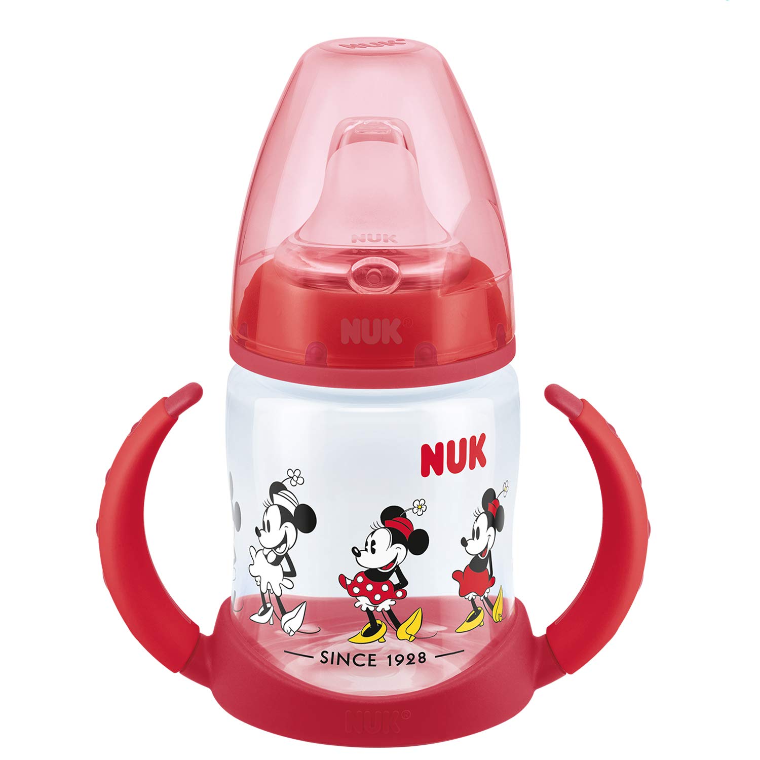 Nuk First Choice+ Learn to Drink Bottle | 6-18 Months | Leak Proof Drinking Spout | Ergonomic Handles | Anti-Colic Valve | BPA Free | 150ml | Disney Winnie the Pooh | Pink (Girls)
