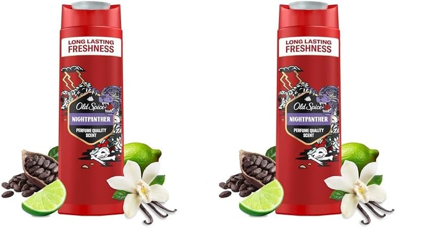 Old Spice Nightpanther 3-in-1 Shower Gel & Shampoo for Men, 400 ml, Long-Lasting Fresh Fragrance in Perfume Quality for Hair Face Body (Pack of 2)