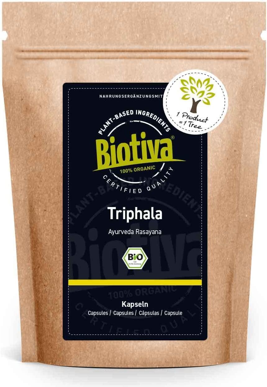 Biotiva Triphala Organic 500 Capsules - 500 mg per capsule - 250 Day Dose - High Dose Biotriphala - Bottled and Controlled in Germany (DE-ÖKO-005) - Vegan