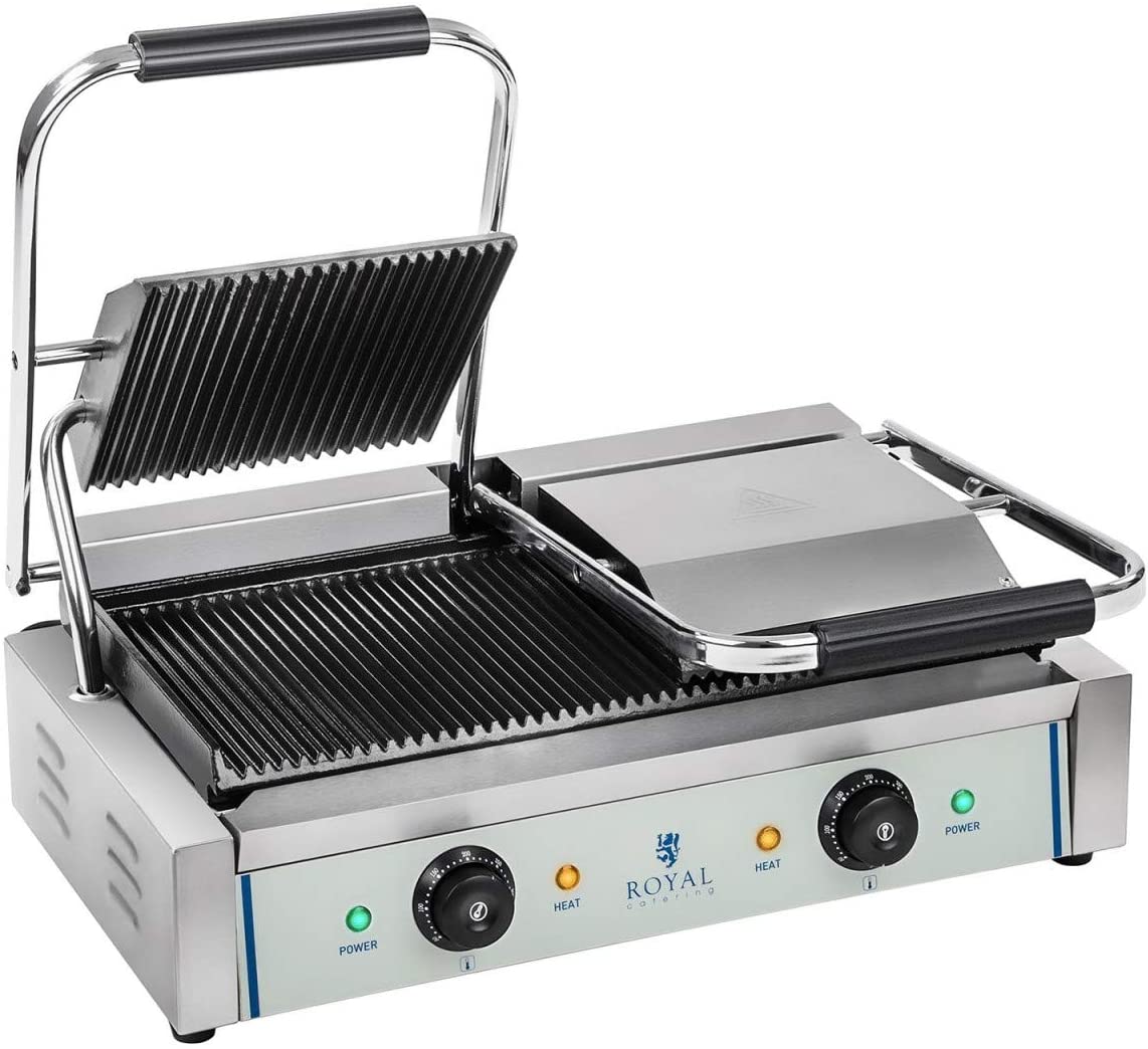Royal Catering - RCKG-3600-G - Electric Contact Grill - 3600 Watt - double grill space - corrugated panels