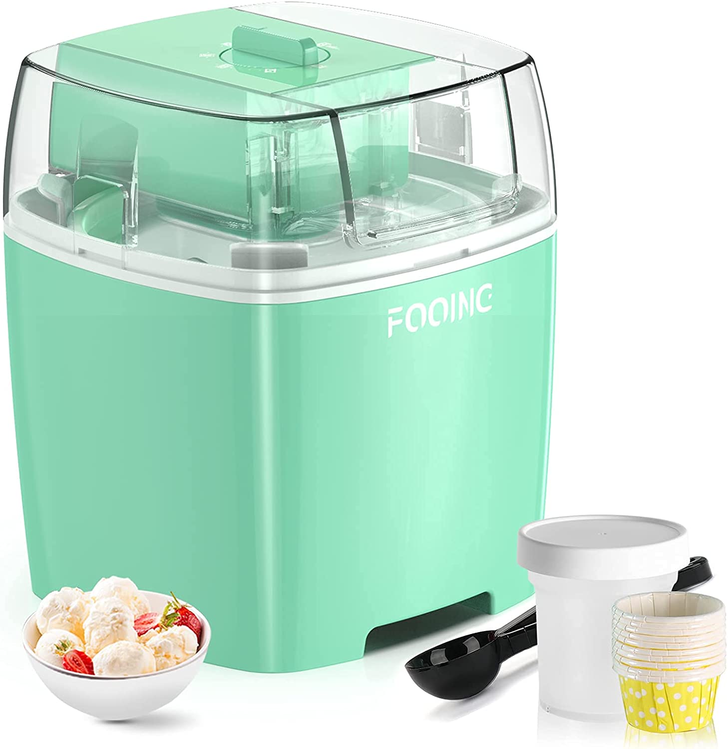 FOOING Soft Ice Cream Maker for Home, Ice Cream Maker, 1.5 L (5 to 30 Minutes), Stainless Steel Home Dinner Ice Cream Maker, Suitable for Sorbet, Frozen Yoghurt and Ice Cream, Includes Recipe and Paper Cups