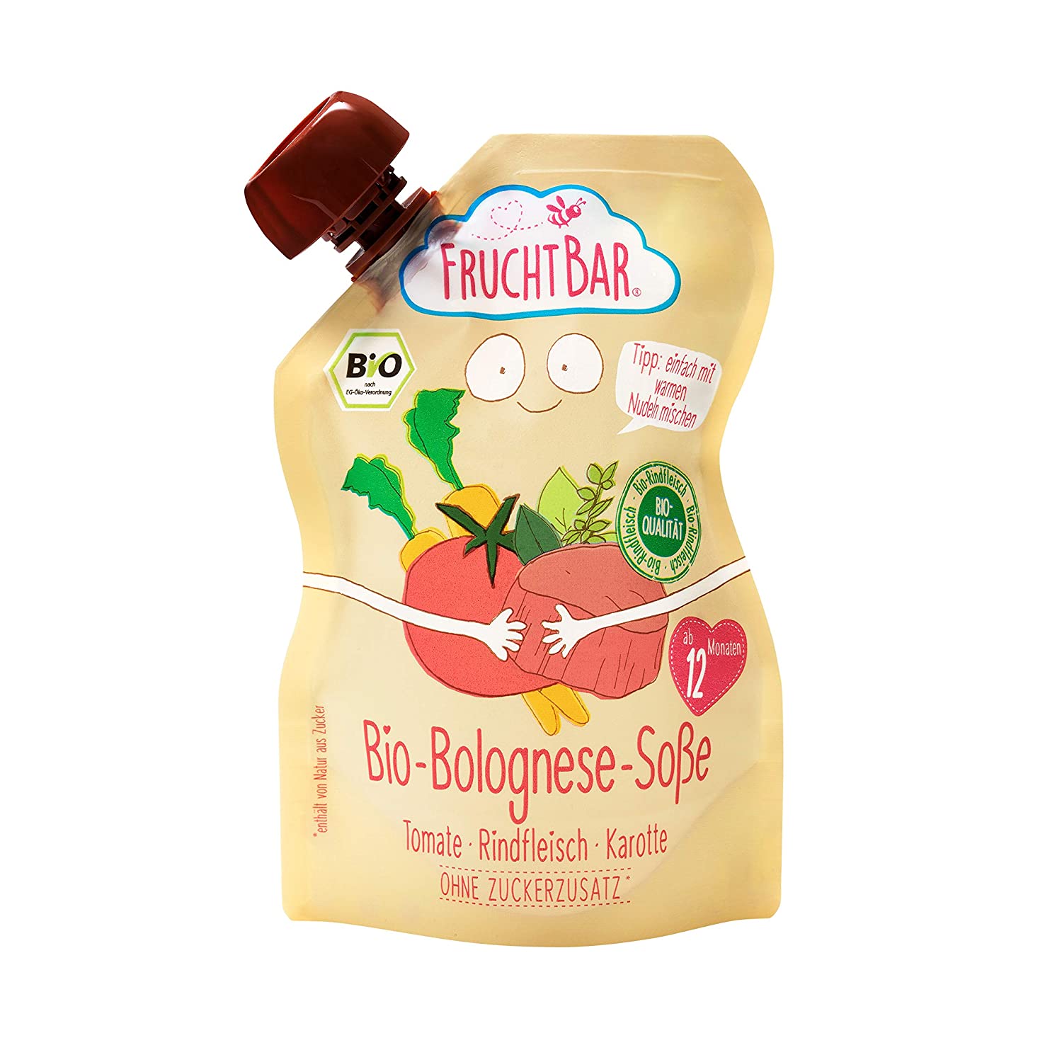 FruchtBar Bio-Bolognese-Soße mit 20% Bio Rindfleisch und fein püriertem Gemüse, 6x190g