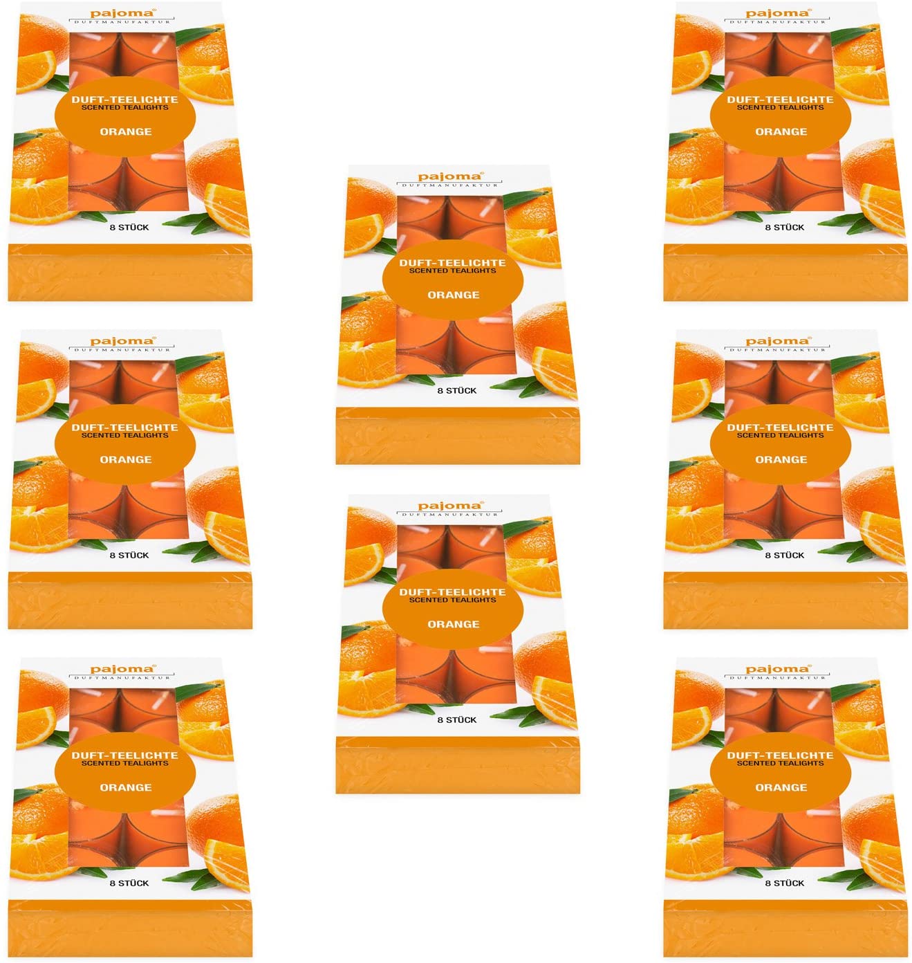 Pajoma Tea Lights Orange 8 Pack (8 x 8 Tea Lights) in Polycarbonate Case