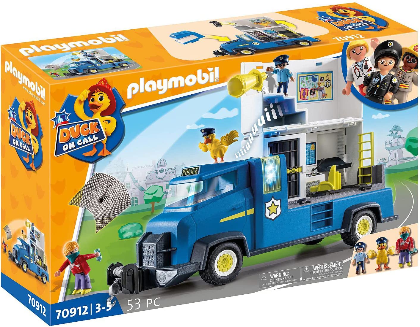 PLAYMOBIL Duck On Call 70912 Police Truck with Centre, Light and Sound, Toy for Children from 3 Years
