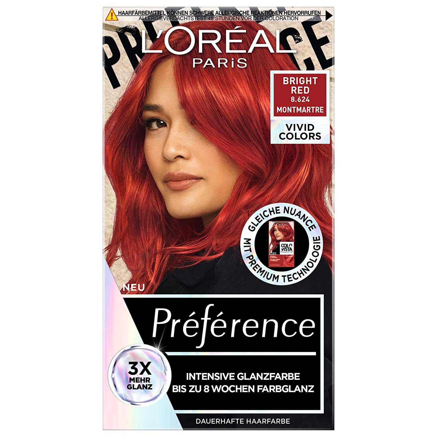 L'Oréal Paris L\'Oréal Paris Préférence Vivid Colours 8.624 Bright Red Intense Hair Colour for Up to 8 Weeks, ‎8.624