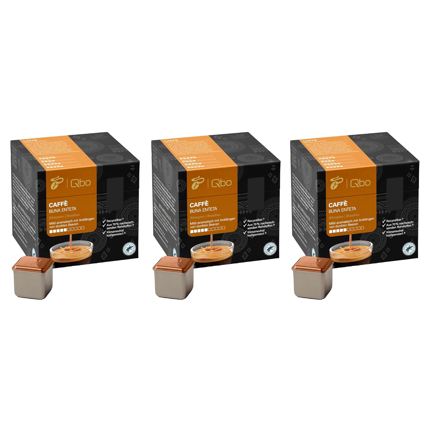 Tchibo Qbo Caffè Buna Enteta Premium Coffee Capsules, 81 Pieces - 3 x 27 Capsules (Caffè, Intensity 04/10, Mildly Aromatic), Sustainable, Made from 70% Renewable Raw Materials and Climate Neutral