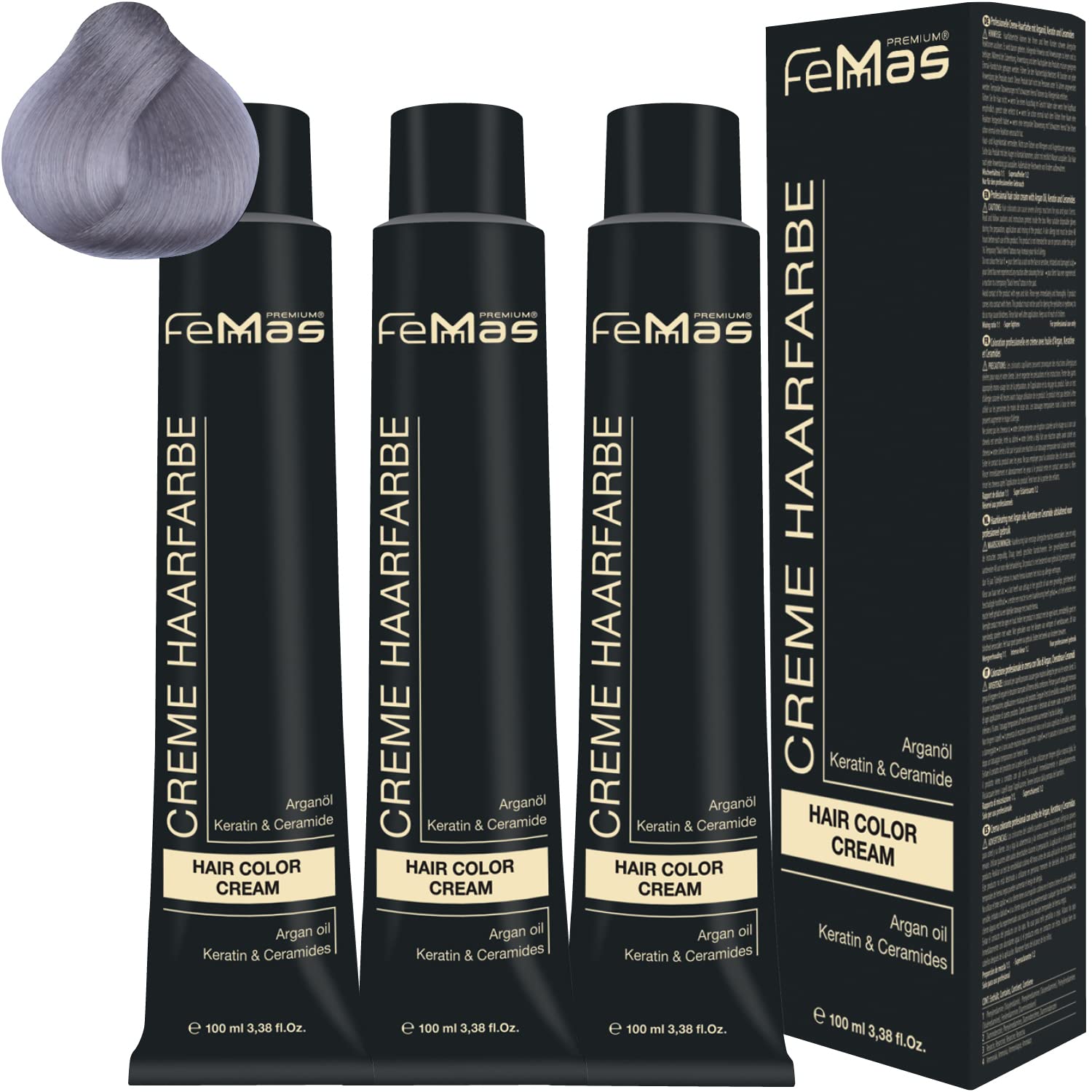 Femmas Pure & Mix Hair Colour Cream 100 ml Pack of 3 Silver, ‎pure
