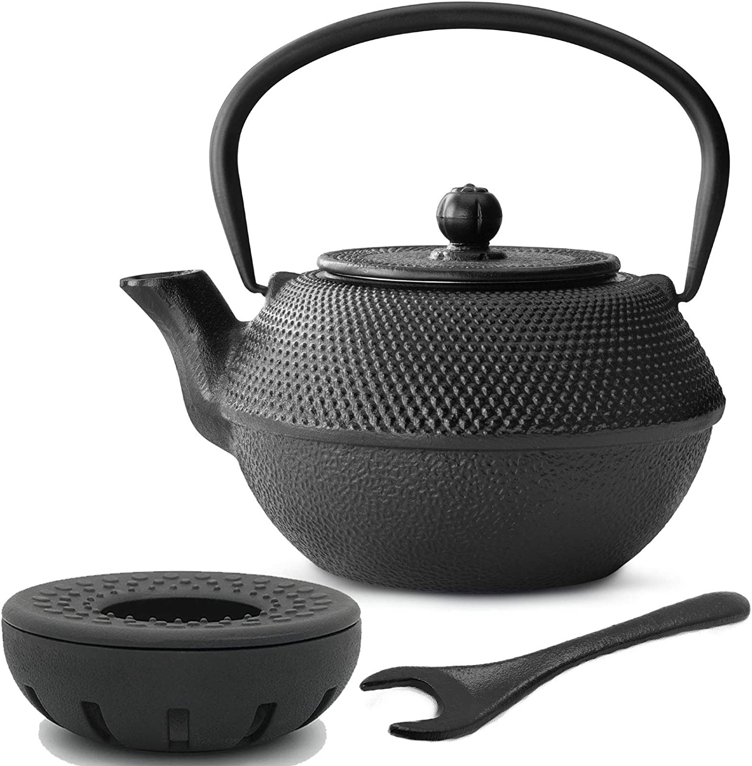 Bredemeijer Small Asian Cast Iron Teapot Set 1.1 L with Tea Filter Strainer & Cast Iron Warmer & Lid Lifter