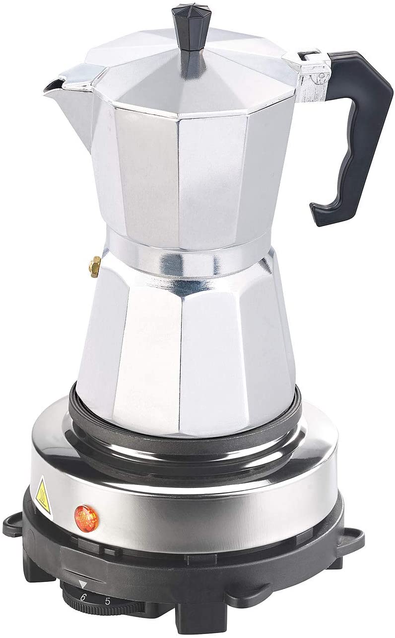 ROSENSTEIN & SOHNE Rosenstein & Söhne Stove Top: Electric Mini Single Hob & Espresso Cooker 500W 6 Cups (Espresso Maker)