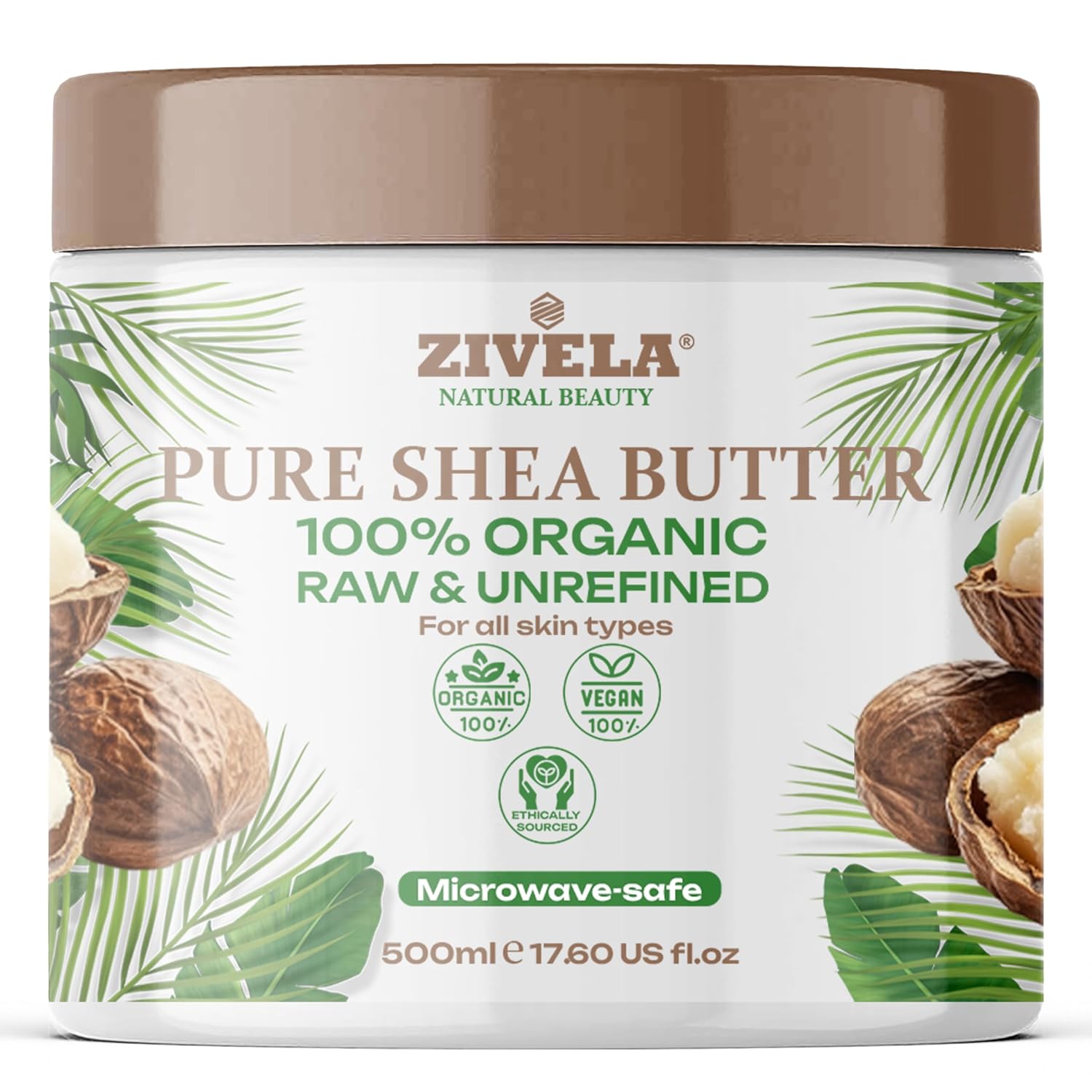Zivela Organic Shea Butter, Unrefined, 100% Pure, Vegan, Natural Body Care with Shea Butter, Moisturizing and Replenishing, Smooth Shea Nut Body Butter for All Skin Types (500ml)
