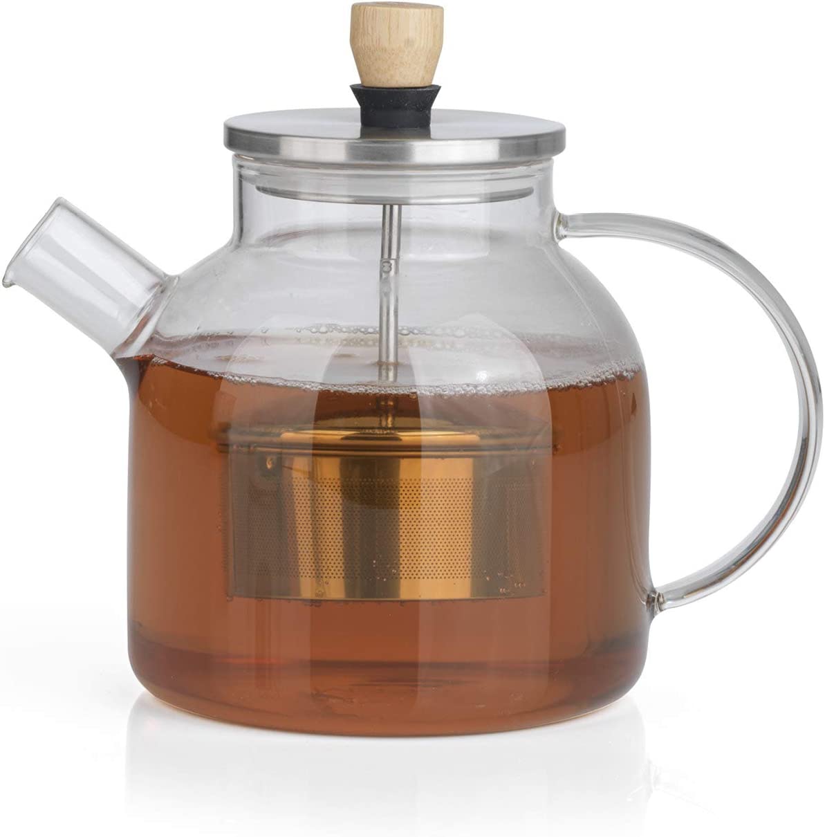 BEEM Teapot Glass Jug with Strainer Insert - 1 Litre | Teapot Glass | Strainer Stainless Steel with Lifting Function | Heat Resistant Glass | For Hot Tea or Iced Tea