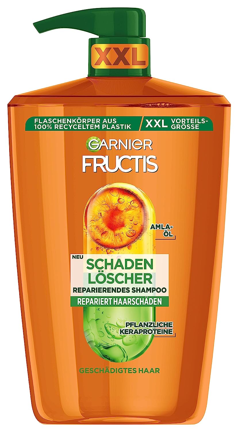 Garnier Fructis Damage Extinguisher Repair Shampoo for Damaged Hair, with Amla Oil and vegetable Kera Proteins for Less Split Ends 1000 ml