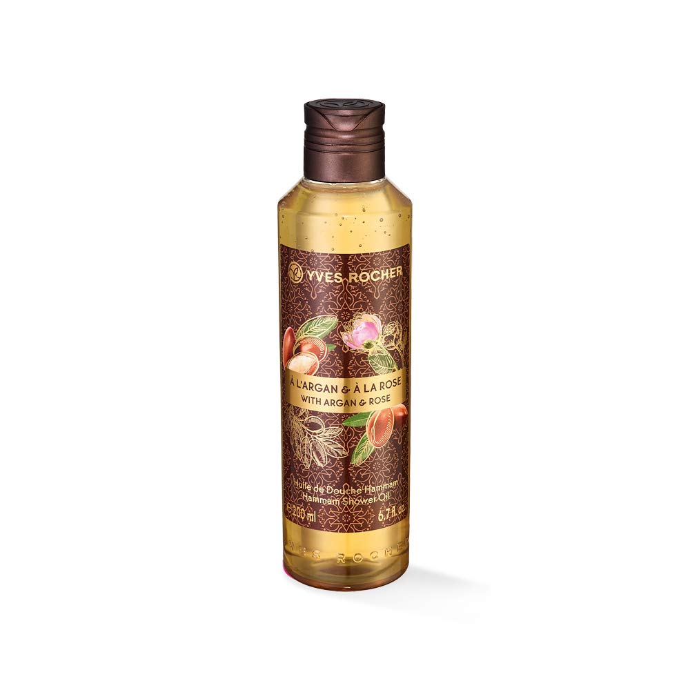 Yves Rocher LES PLAISIRS NATURE Shower Oil Hammam Argan Oil Rosewater Nourishing Oil Shower Gel with Delicate Foam 1 x Bottle 200 ml