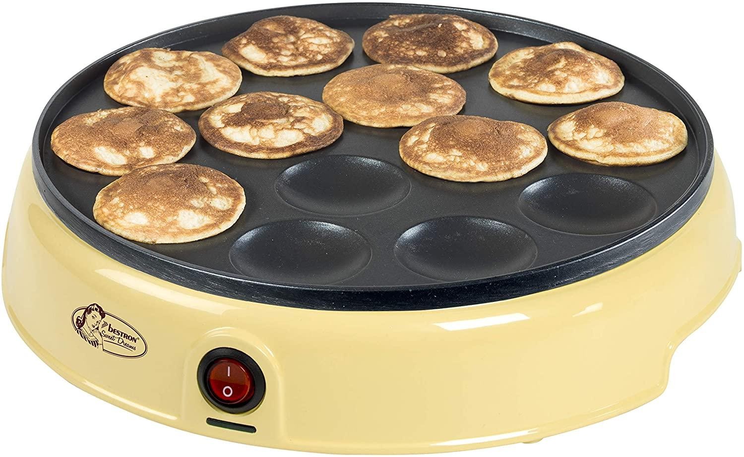 Bestron Poffertjes device in retro design, Sweet Dreams, non-stick coating, 800 W, yellow