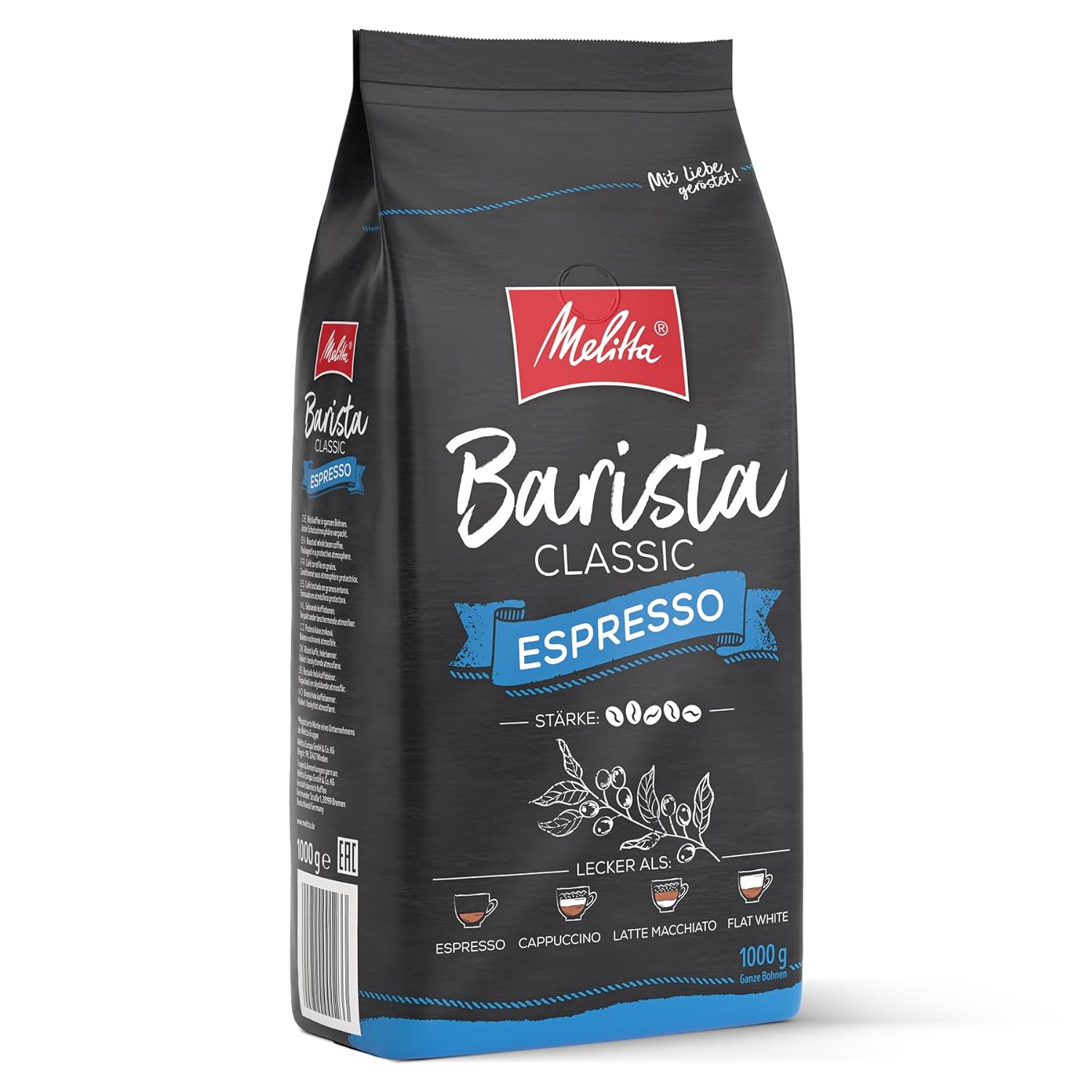 Melitta Barista Classic Espresso, entire coffee beans 1kg, uncomfortable, coffee beans for fully automatic coffee machine, strong roasting, strength 5