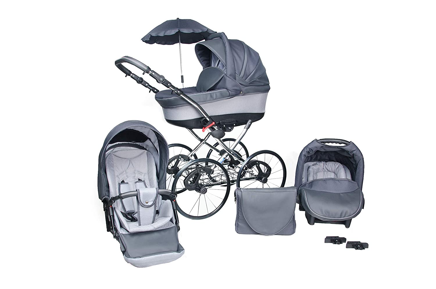 Skyline Classic Retro Style Lux Combination Pram and Pushchair, 3-in-1 Travel System, Car Seat (Isofix)