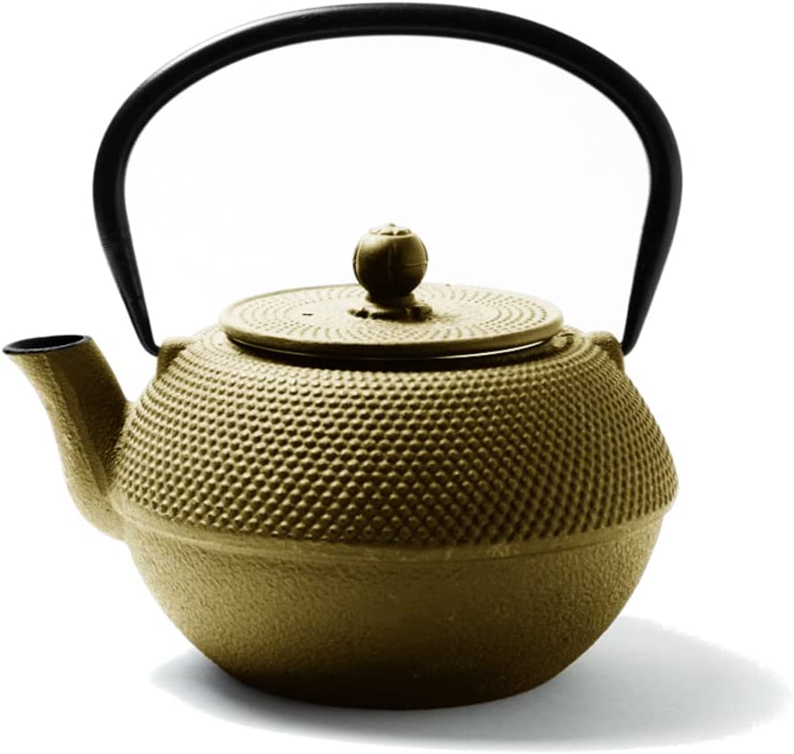 Tealøv Cast Iron Teapot 800 ml | Cast Iron Teapot in Japanese Style | Teapot Cast with Stainless Steel Strainer | Excellent Heat Retention | Robust | Durable | Arare | Full Gold