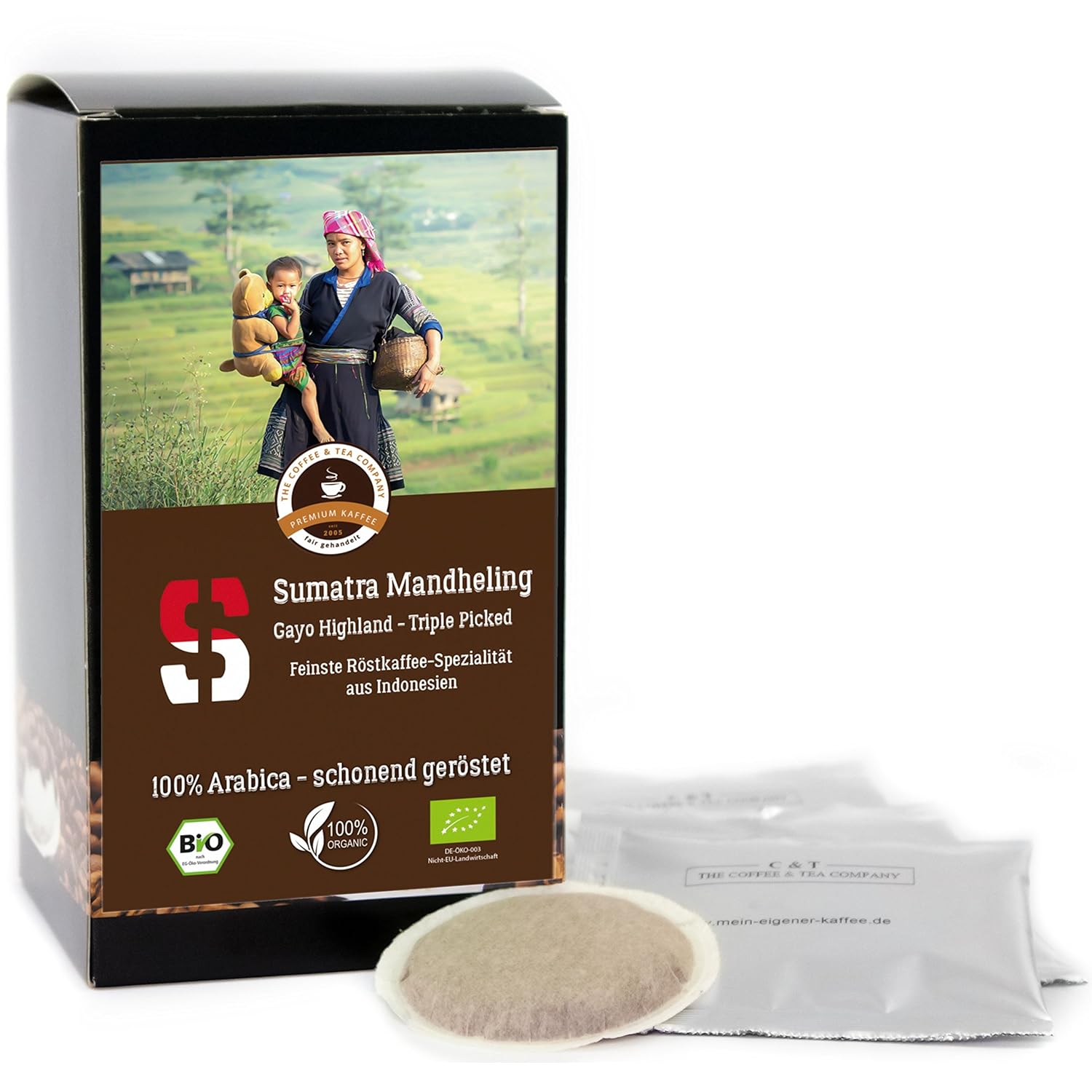 Coffee Globetrotter - Sumatra Mandheling Gayo Highland - Organic - 50 Premium Coffee Pods - for Senseo Coffee Machine - Top Coffee - Roasted Coffee from Organic Cultivation