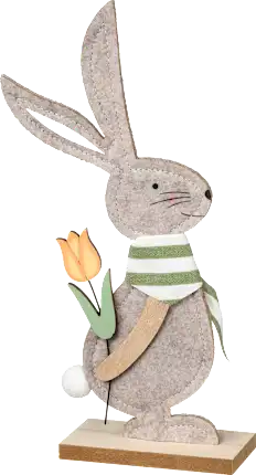 Felt stand, bunny with tulip, brown-yellow-green, 1 piece