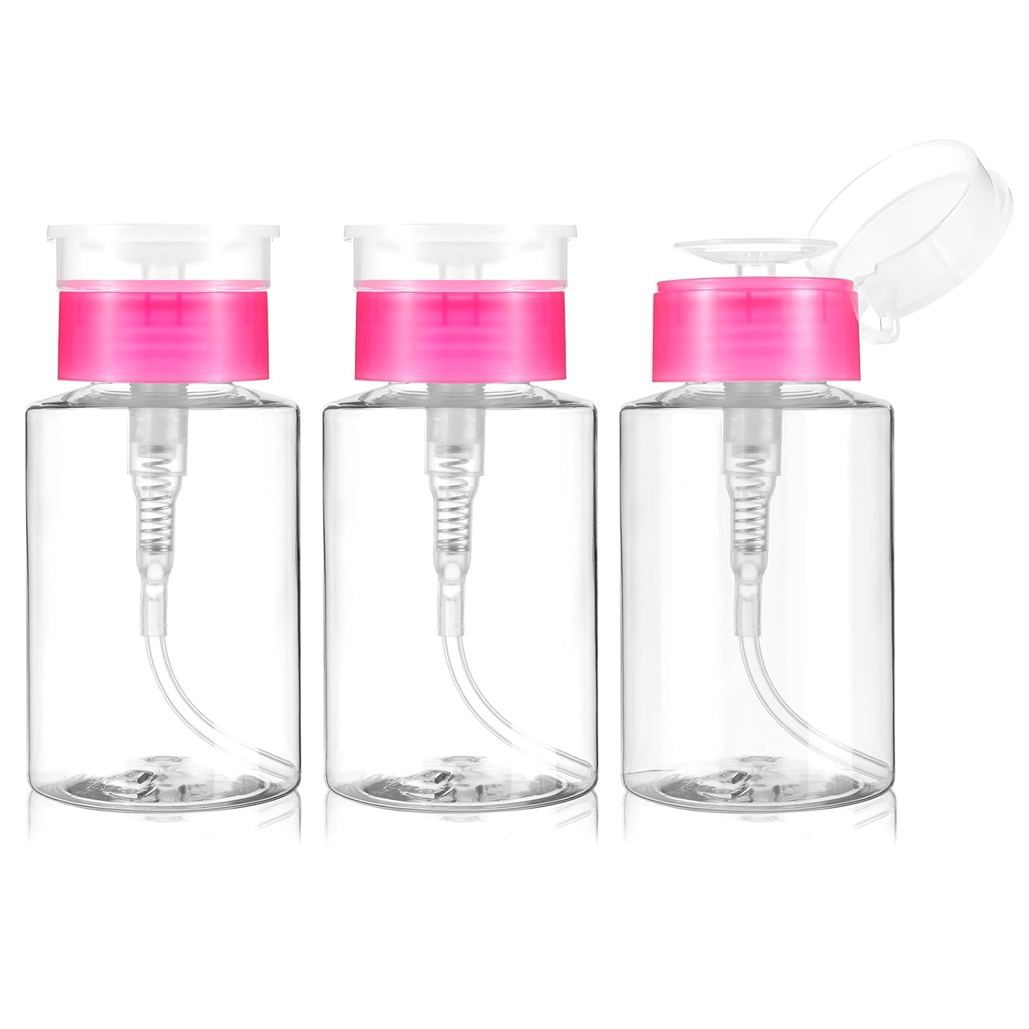 Pack of 3 Pump Bottle, Squeeze Nail Polish Remover Bottle Holder, Empty Pump Dispenser Bottle, Transparent Makeup Acetone Container for Nail Polish, Makeup Remover, 180 ml