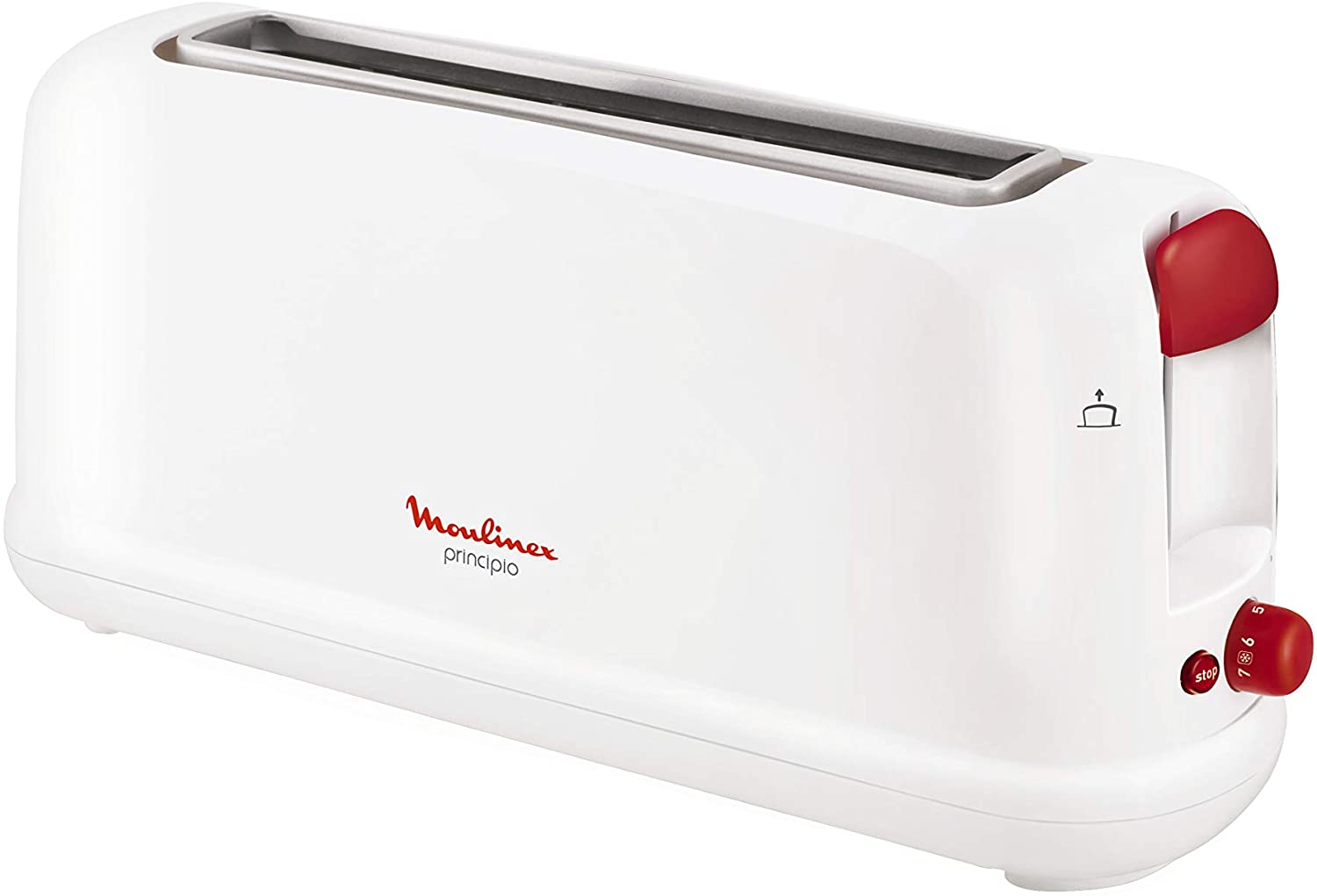 Moulinex Principio LS160111 Long Slot Toaster 25 cm Crumb Drawer with 7 Levels, Defrost Function and Shut-Off Button for a Variety of Bread, White