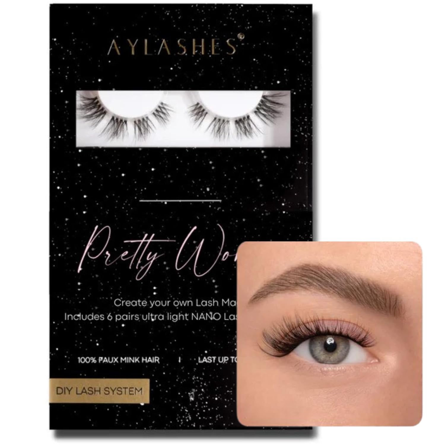 AYLASHES - DIY Eyelash Extensions Maxi Box Pretty Women | 6 Pairs of Eyelashes | Up to 7 Days Hold | Eyelashes DIY Set for Home | Artificial Eyelashes | Adhesive Eyelashes | Cat Eye lashes | lash