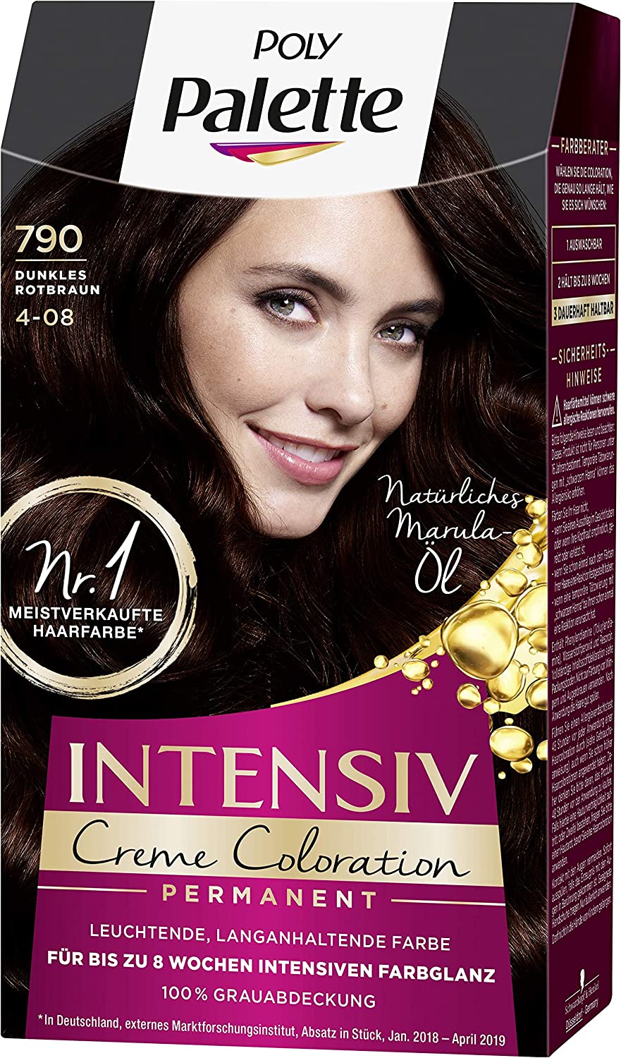 Schwarzkopf Poly Palette Intensive Cream Colouration 790/4-08 Dark Red Brown Pack of 3 (3 x 128 ml), ‎red