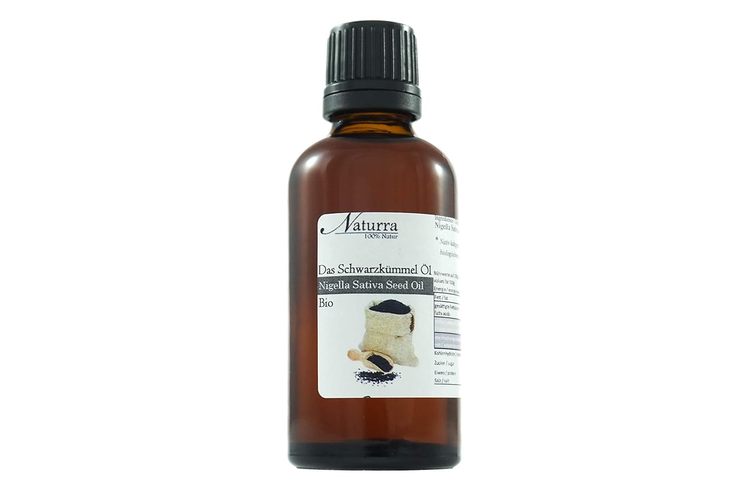 Naturra Organic Black Cumin Oil Cold Pressed 50 ml Glass Vegan Unrefined Body Oil