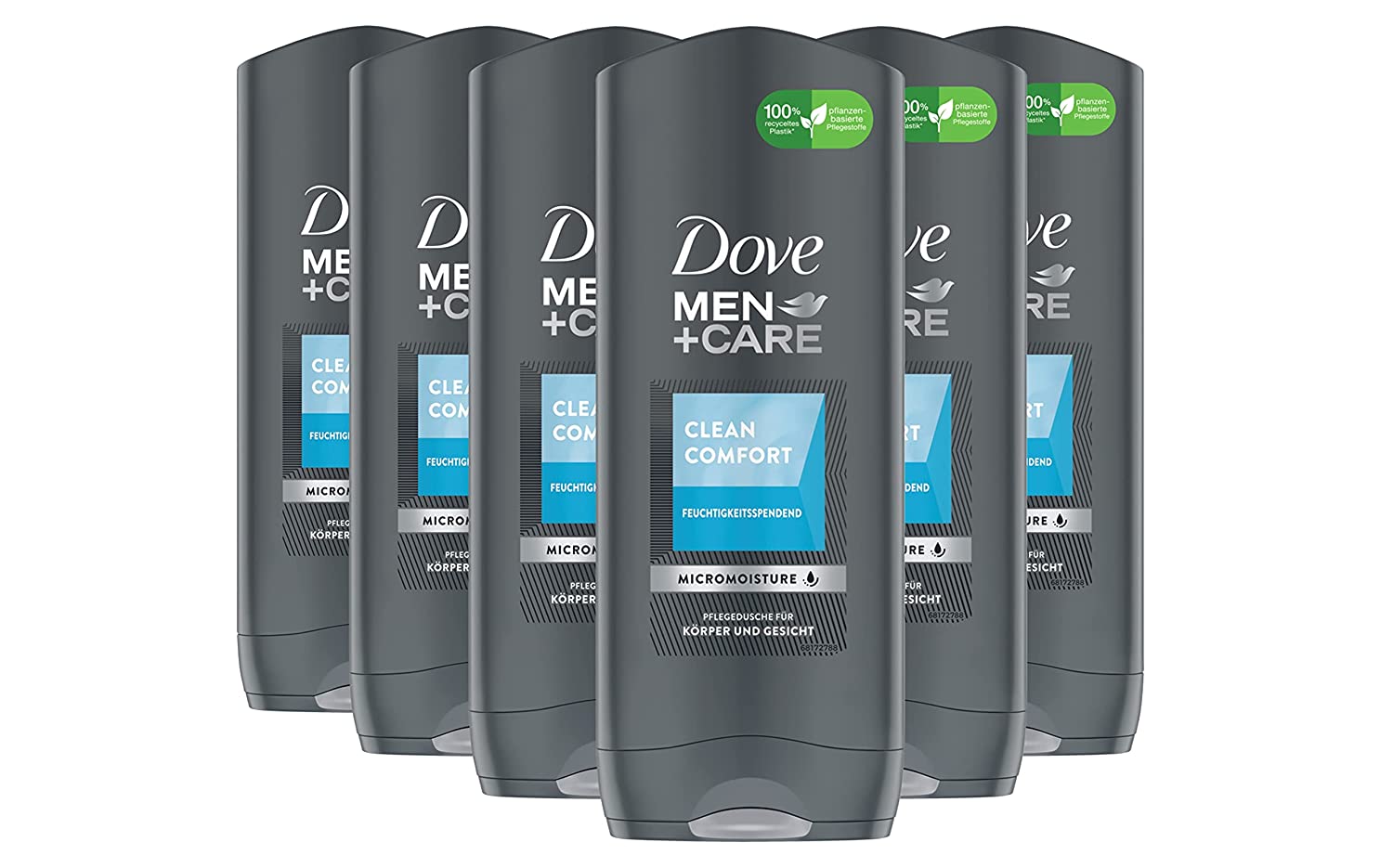 Dove Men + Care shower gel Clean Comfort (for a pleasant skin feeling with mild formula and micro moisture technology), pack of 6 (6 x 400 ml)
