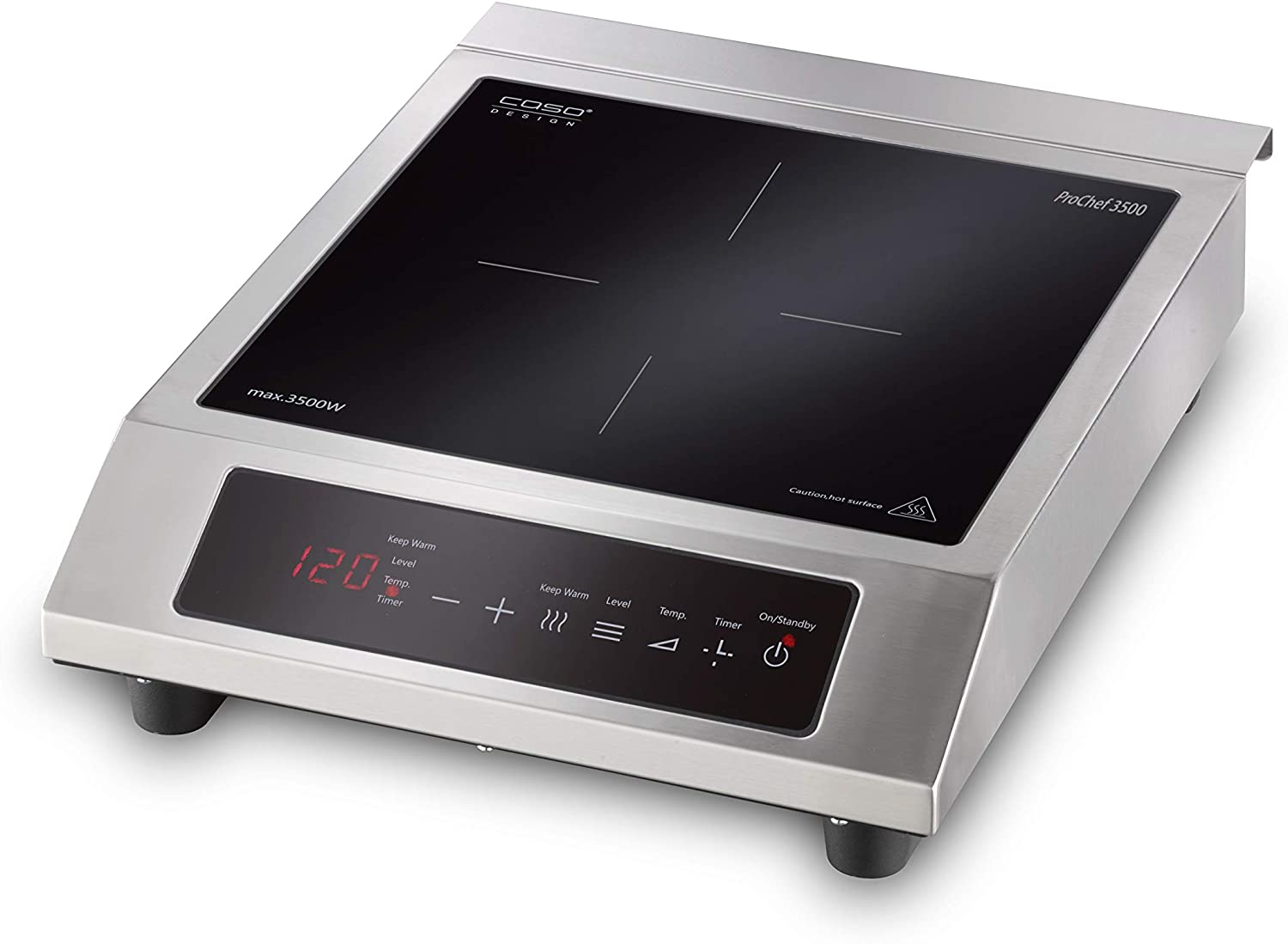 CASO ProChef 3500 Induction Hob Mobile, Powerful 3500 Watt, 60-240 °C, Keep Warm Mode, 24 Hour Timer, Pots up to 26 cm, Glass Ceramic Stainless Steel