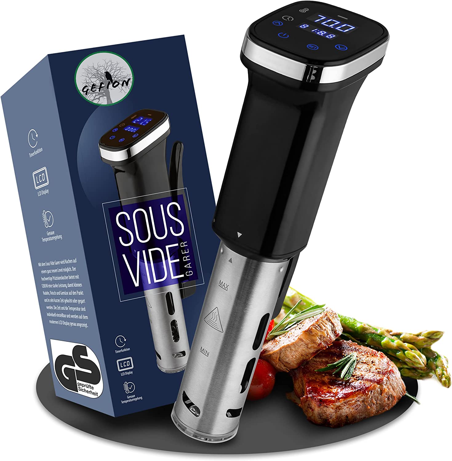 Fion - Sous Vide Stick [1200 Watt] - GS Tested - Fully Adjustable Sous Vide Cooker - Powerful Slow Cooker With Timer Function - Practical Souvide Cooker Including LCD Touch Display